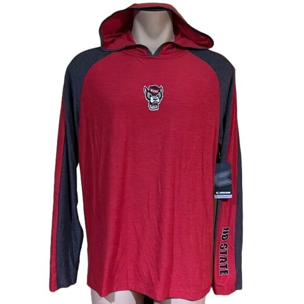 NC State Wolfpack Colosseum Hooded Wind Workout Red Black LS Shirt New